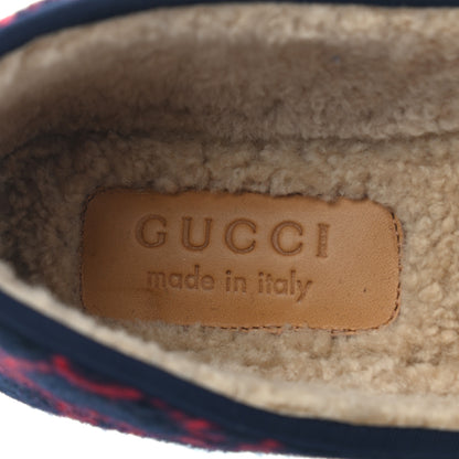 Gucci Covered Wool GG Monogram Mens Fria Horsebit Loafers 8 Blue Red Butterscotch 8 of 12