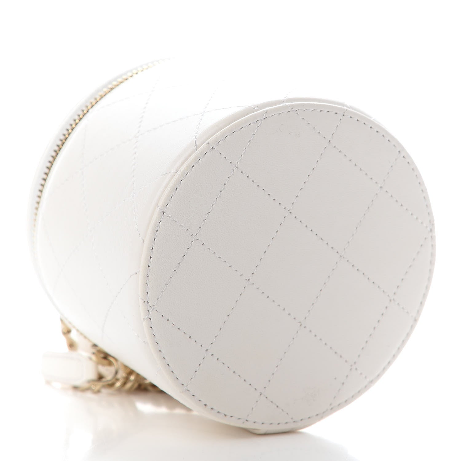 Chanel Lambskin Quilted Round Small Vanity Case With Chain White Black 3 of 7