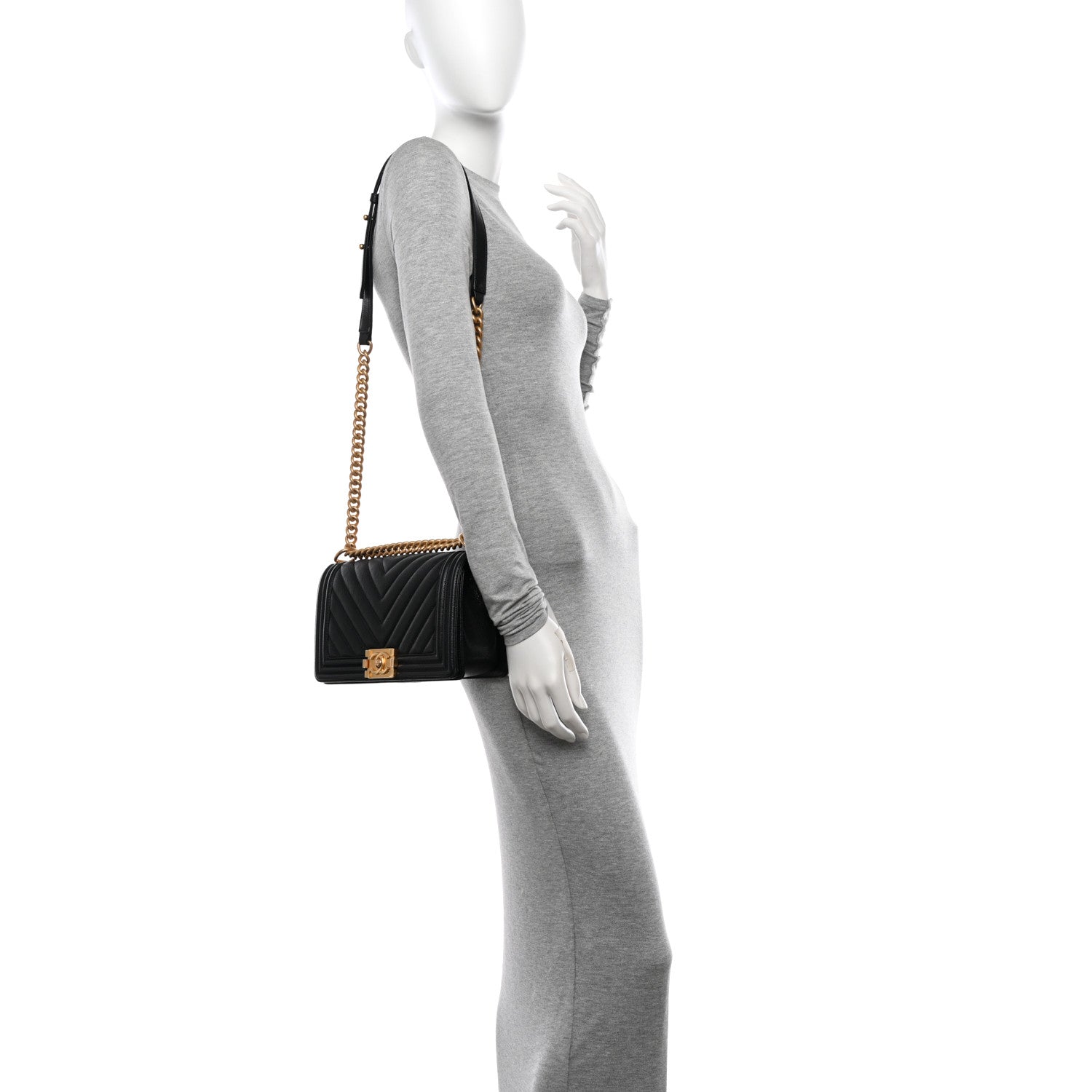 Chanel Caviar Chevron Quilted Medium Boy Flap Black 3 of 15