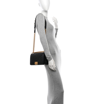 Chanel Caviar Chevron Quilted Medium Boy Flap Black 3 of 15