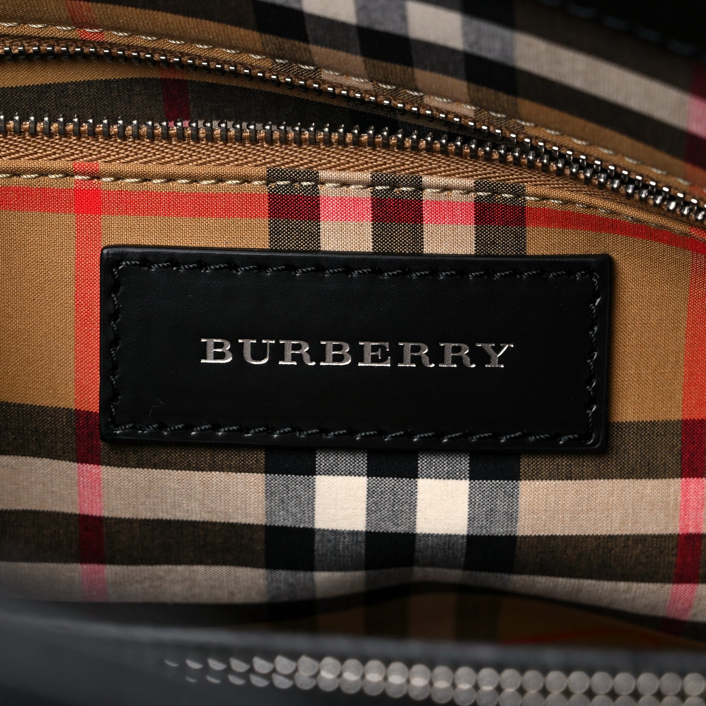 Grainy Calfskin Vintage Check Medium Banner Tote Black