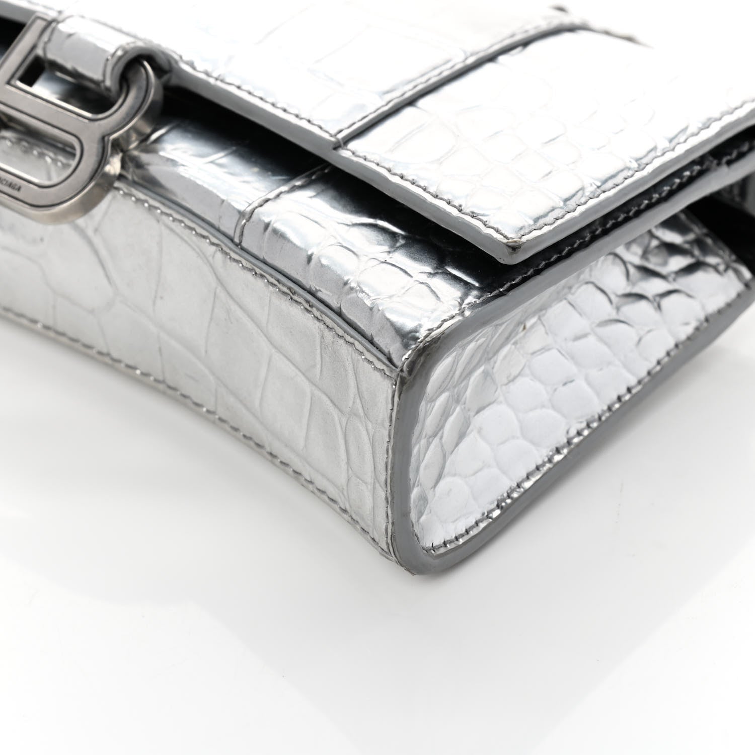 Balenciaga Metallic Calfskin Crocodile Embossed Hourglass Chain Bag Silver 10 of 10