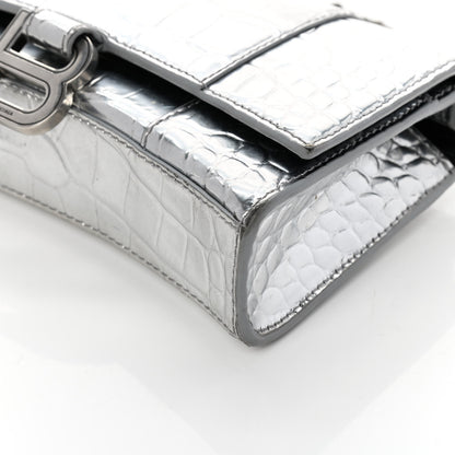 Balenciaga Metallic Calfskin Crocodile Embossed Hourglass Chain Bag Silver 10 of 10