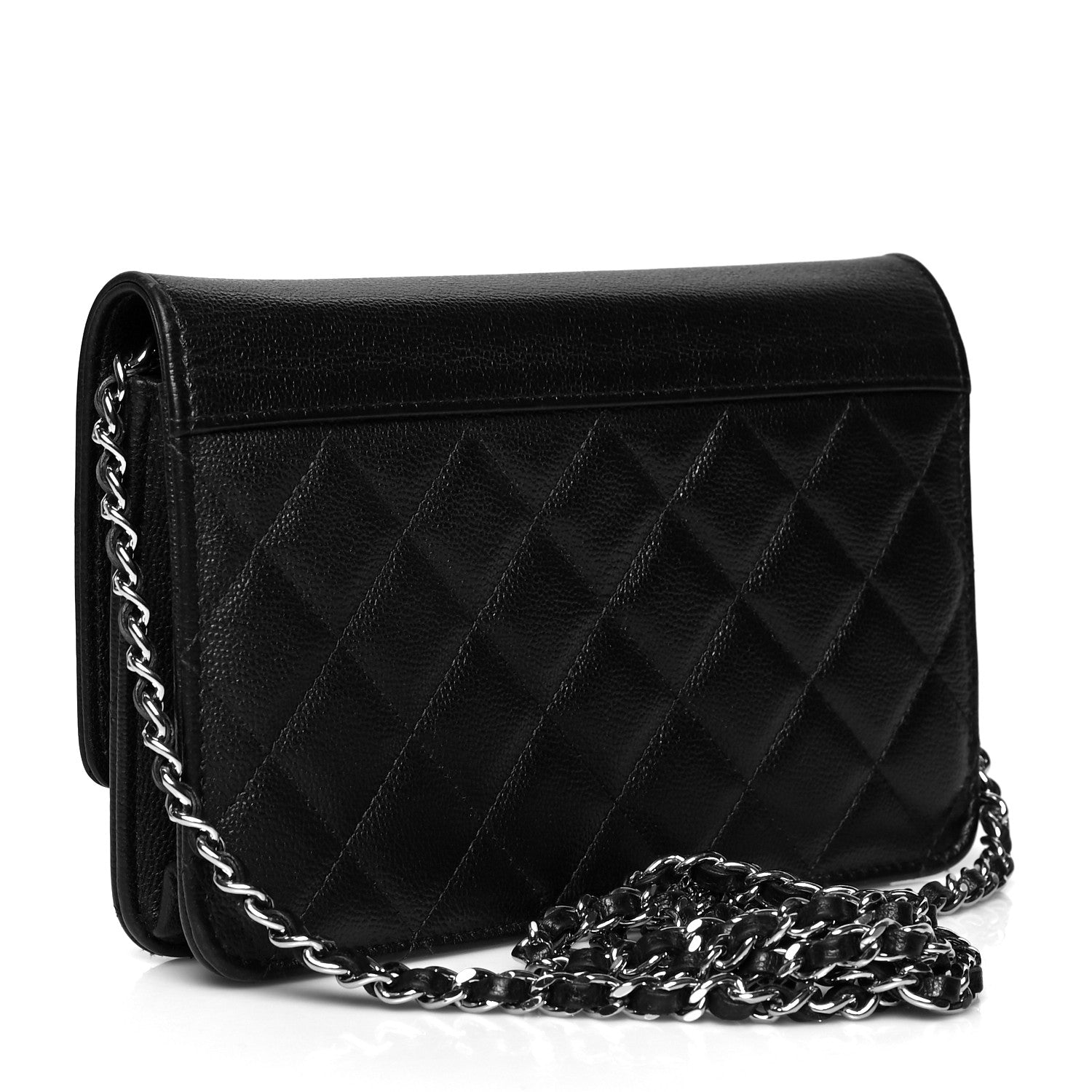 Chanel Grained Calfskin Quilted CC Box Wallet On Chain WOC Black 3 of 12