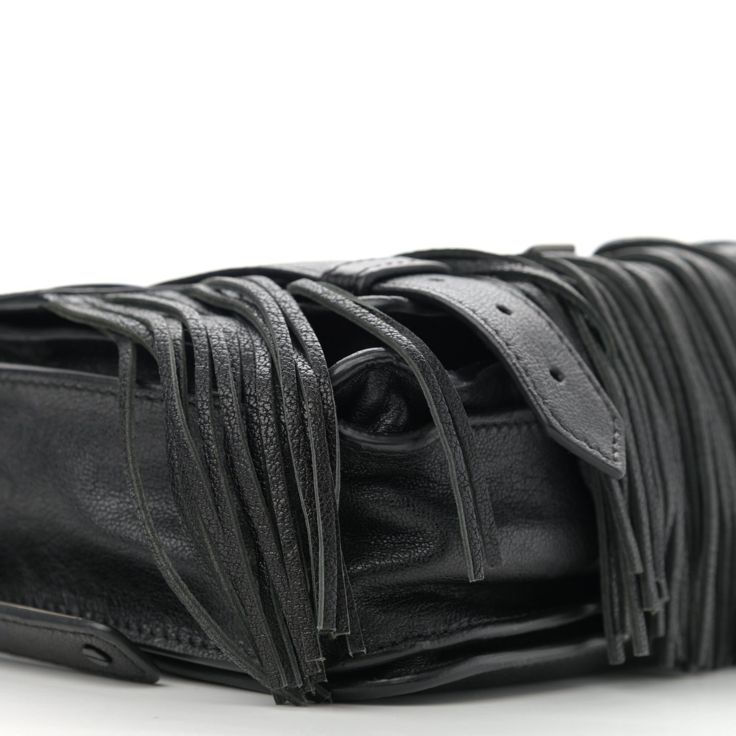 Lambskin Fringe PS1 Crossbody Pouch Black