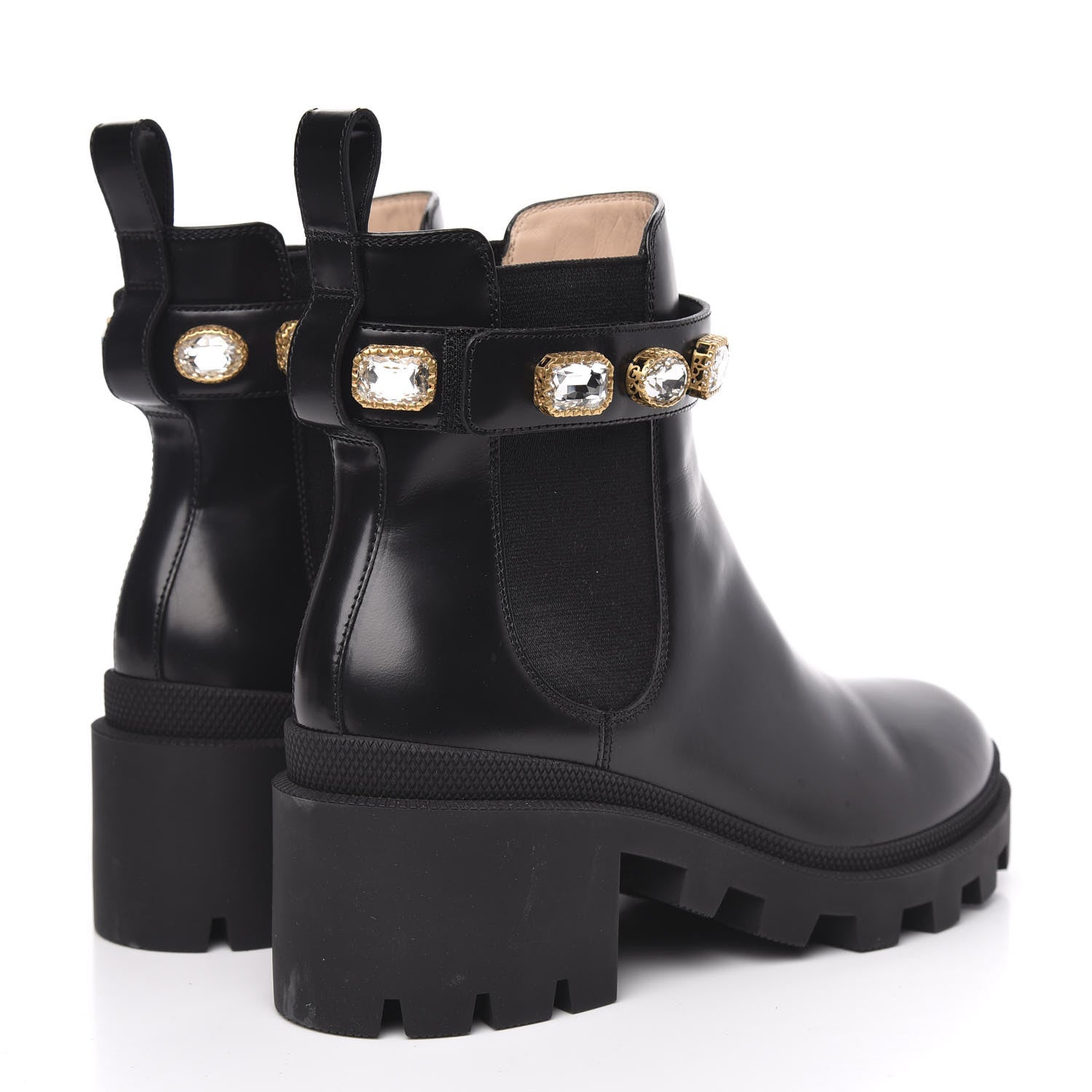Gucci Calfskin Crystal GG Trip Chelsea Ankle Boots 38 Black 4 of 9