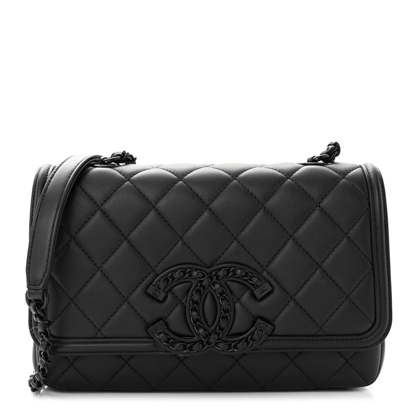 Lambskin Quilted Small CC Filigree Flap Black