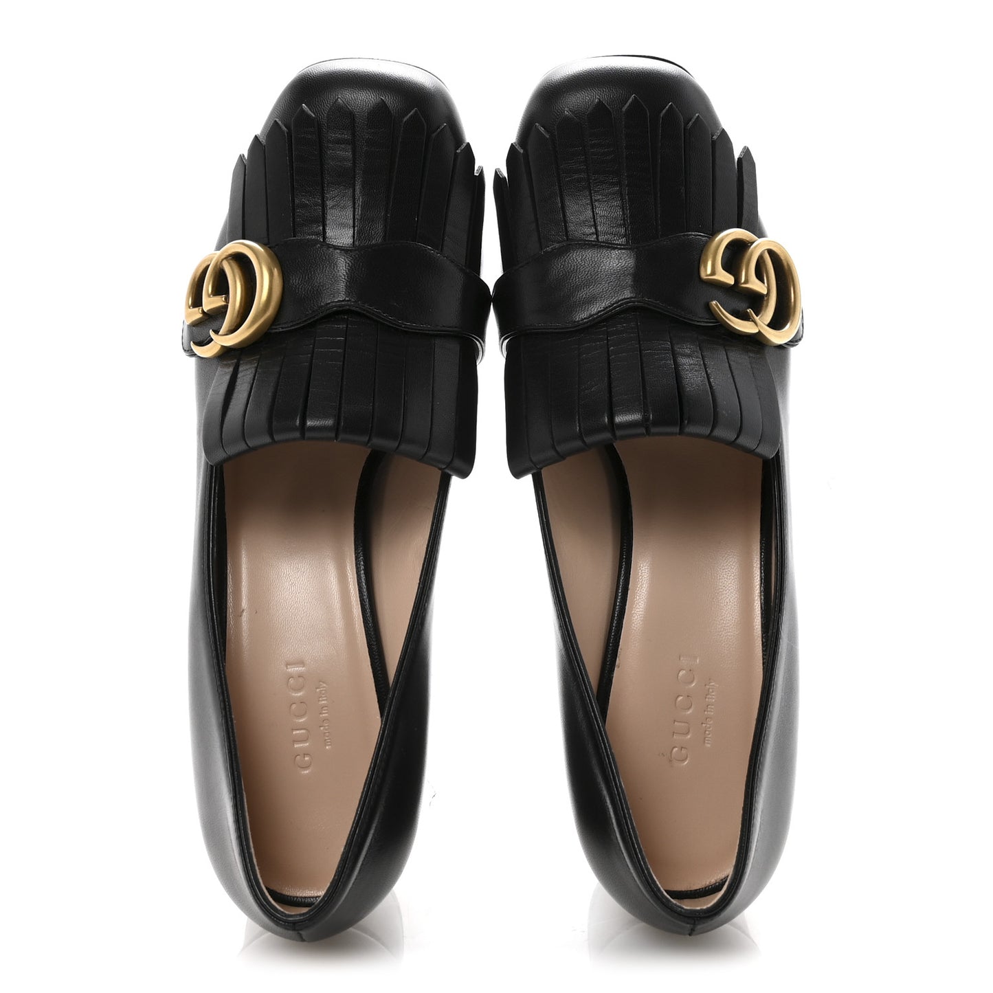Malaga Kid GG Marmont Fringe 50mm Loafer Pumps 37 Black