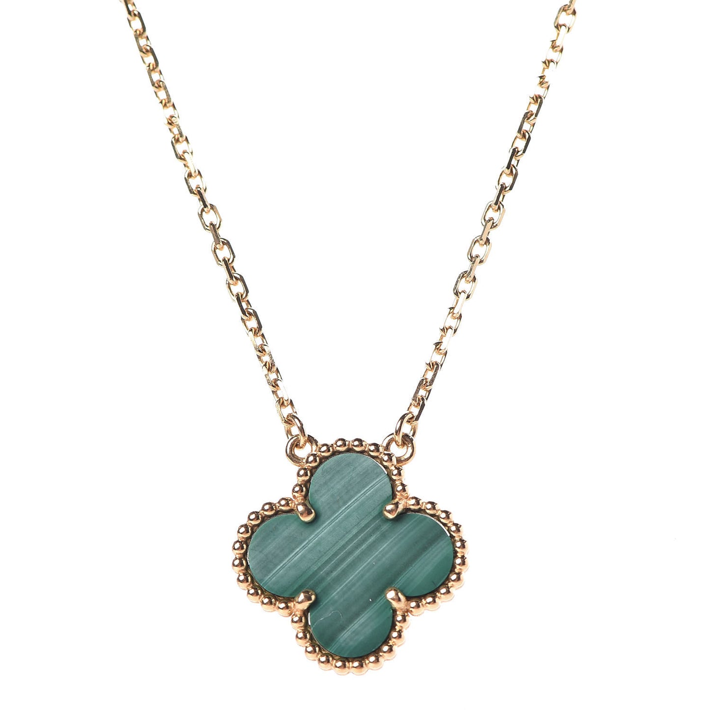 18K Yellow Gold Malachite Vintage Alhambra Pendant Necklace