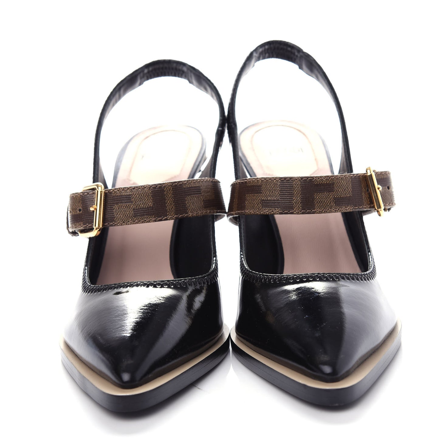 Glossy Neoprene Glazed Fabric FF FFrame Court Mary Jane Slingback Pumps 39 Black Tobacco Moro