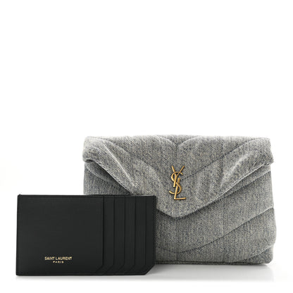Saint Laurent Denim Quilted Monogram Loulou Puffer Pouch Clutch Blue Gray Light Azur 9 of 9