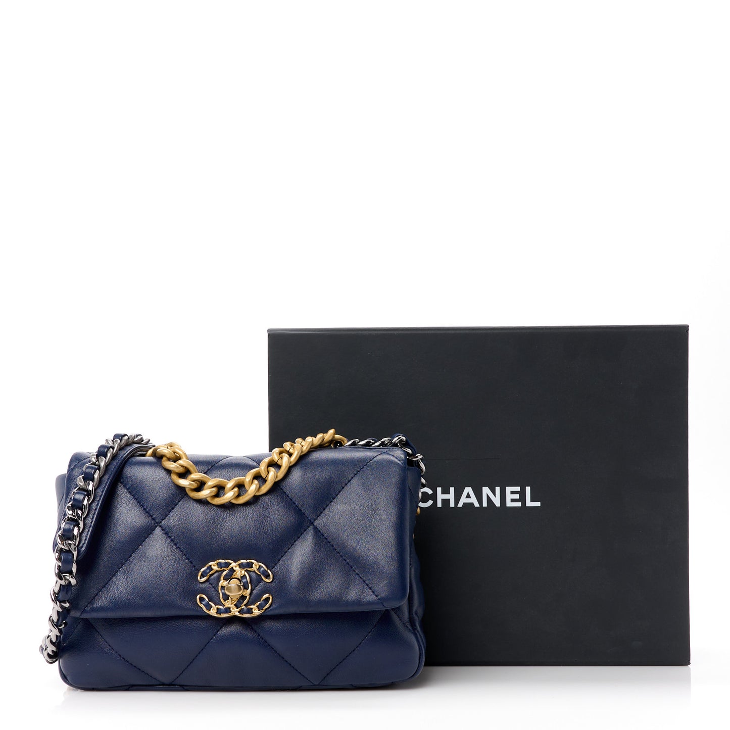 Lambskin Quilted Medium Chanel 19 Flap Navy Blue