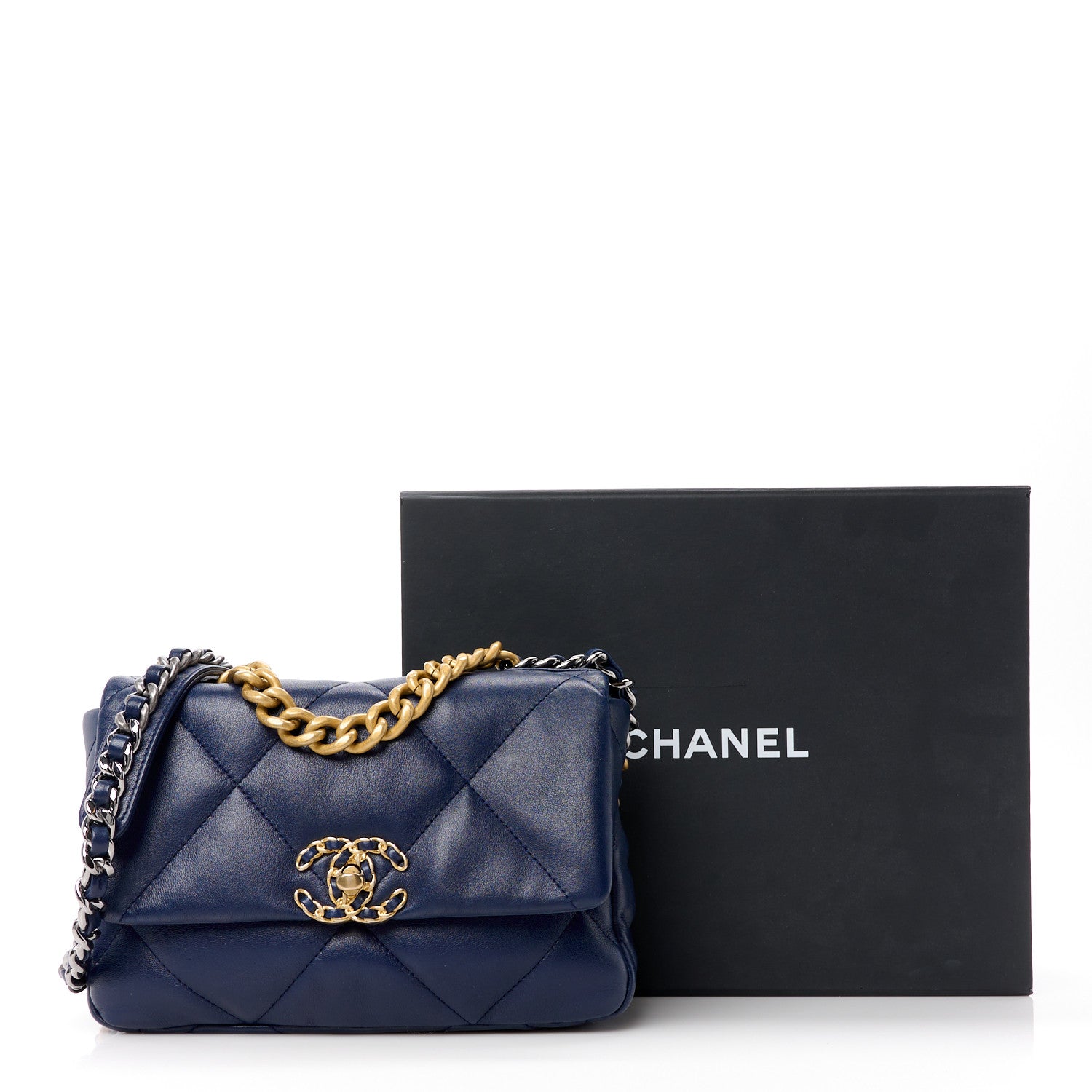 Chanel Lambskin Quilted Medium Chanel 19 Flap Navy Blue 10 of 10