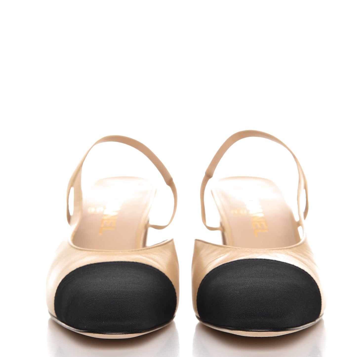 Goatskin Grosgrain Cap Toe CC Slingback Pumps 40 Beige Black
