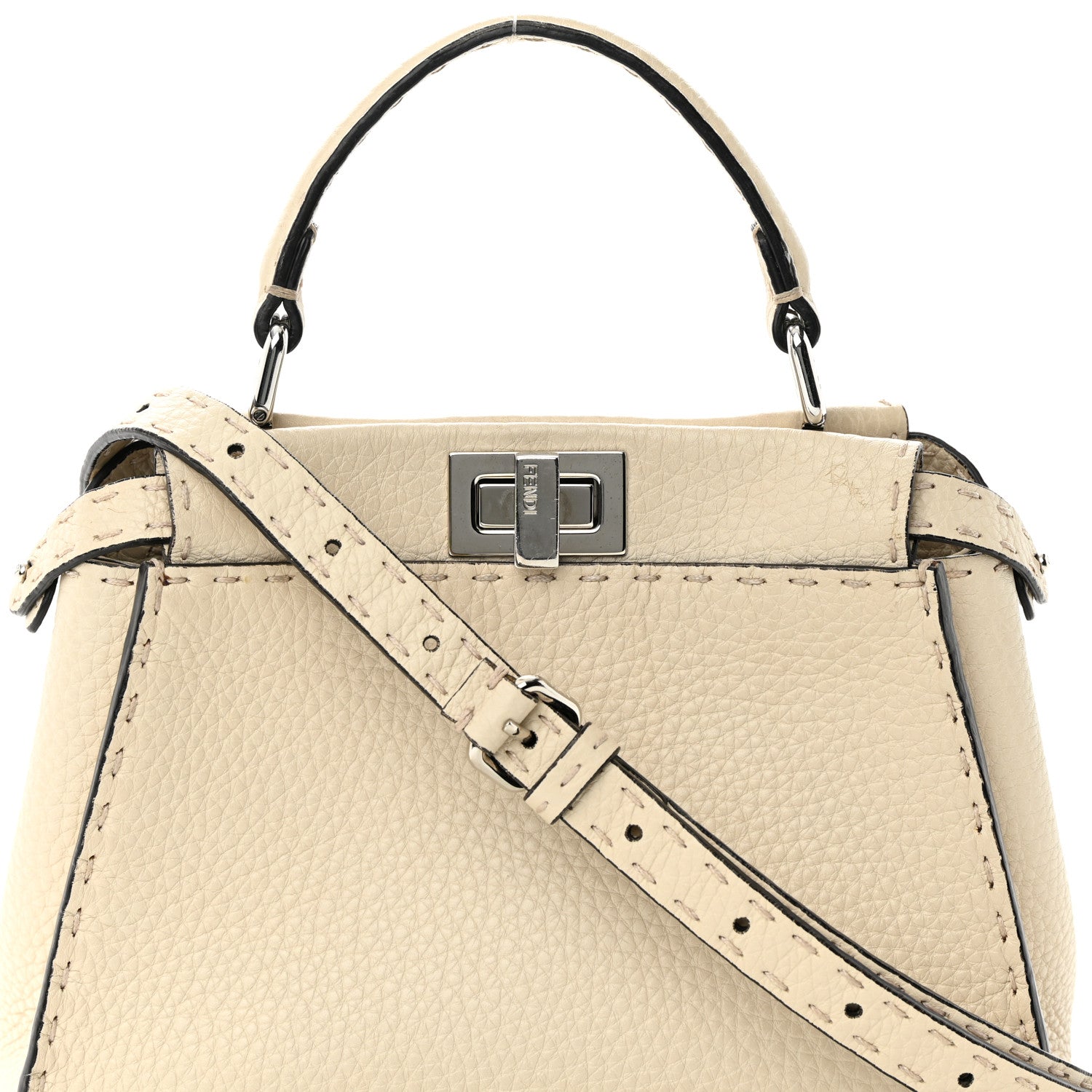 Fendi Cuoio Romano Selleria Mini Peekaboo Iconic Satchel Latte 9 of 18