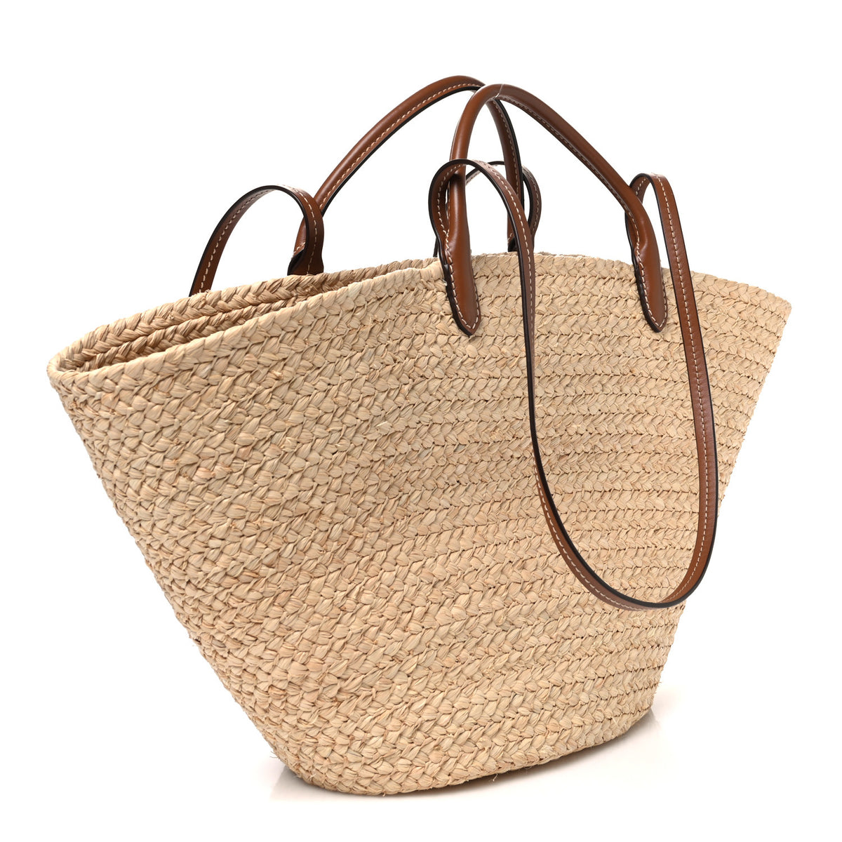 Palmitto Vitello Woven Braided Large Basket Tote Bag Naturale Cognac
