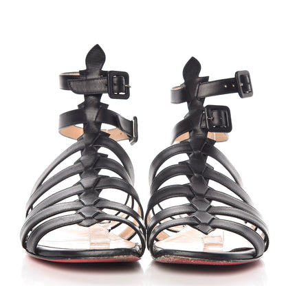 Christian Louboutin Calfskin Neronna Cage Flat Sandals 37.5 Black 2 of 8