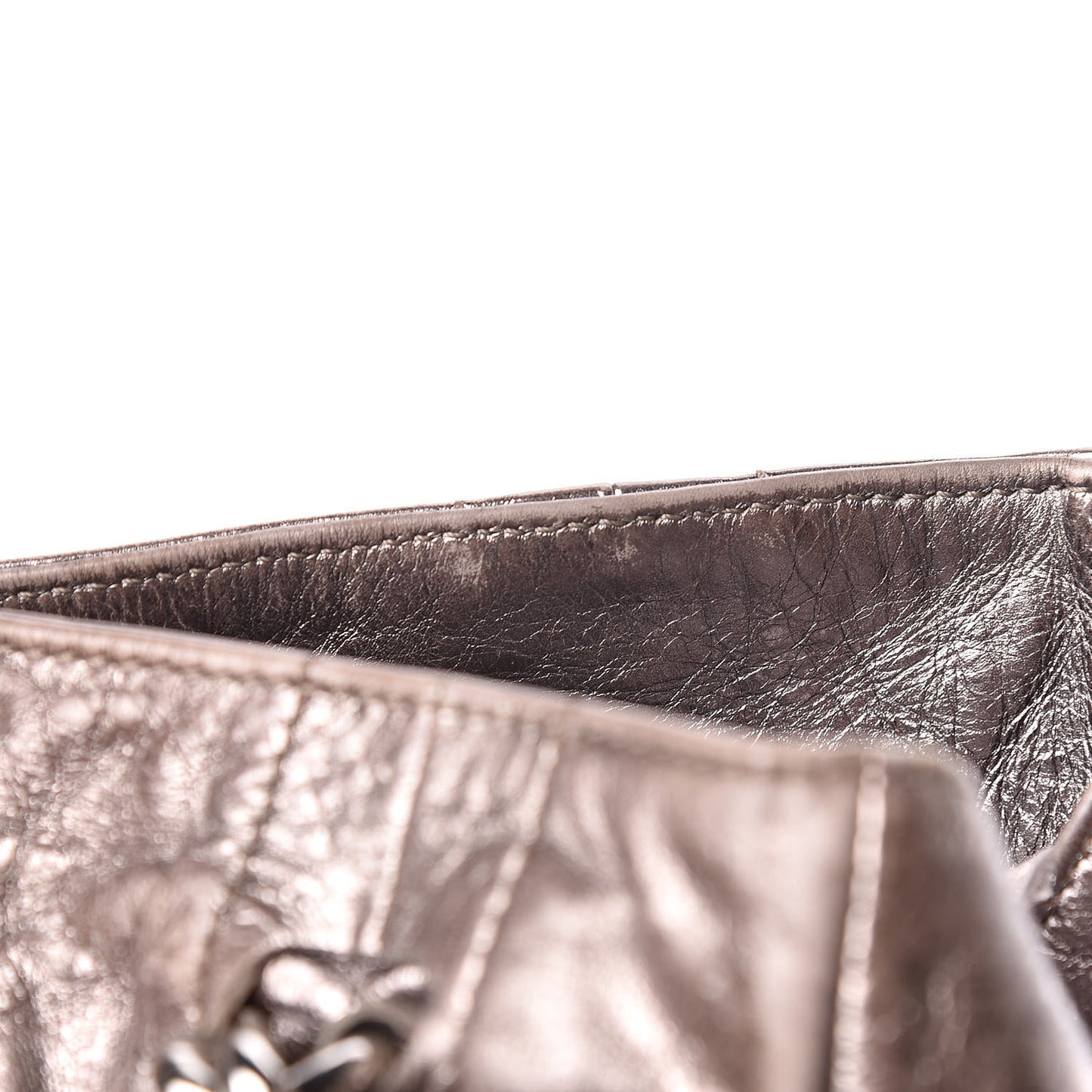 Metallic Cracked Calfskin Modern Chain Tote Dark Silver