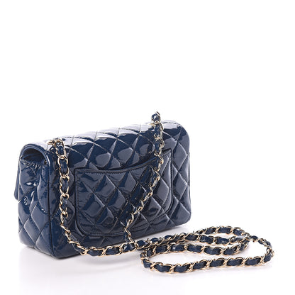 Chanel Patent Calfskin Quilted Mini Rectangular Flap Navy Blue 2 of 8
