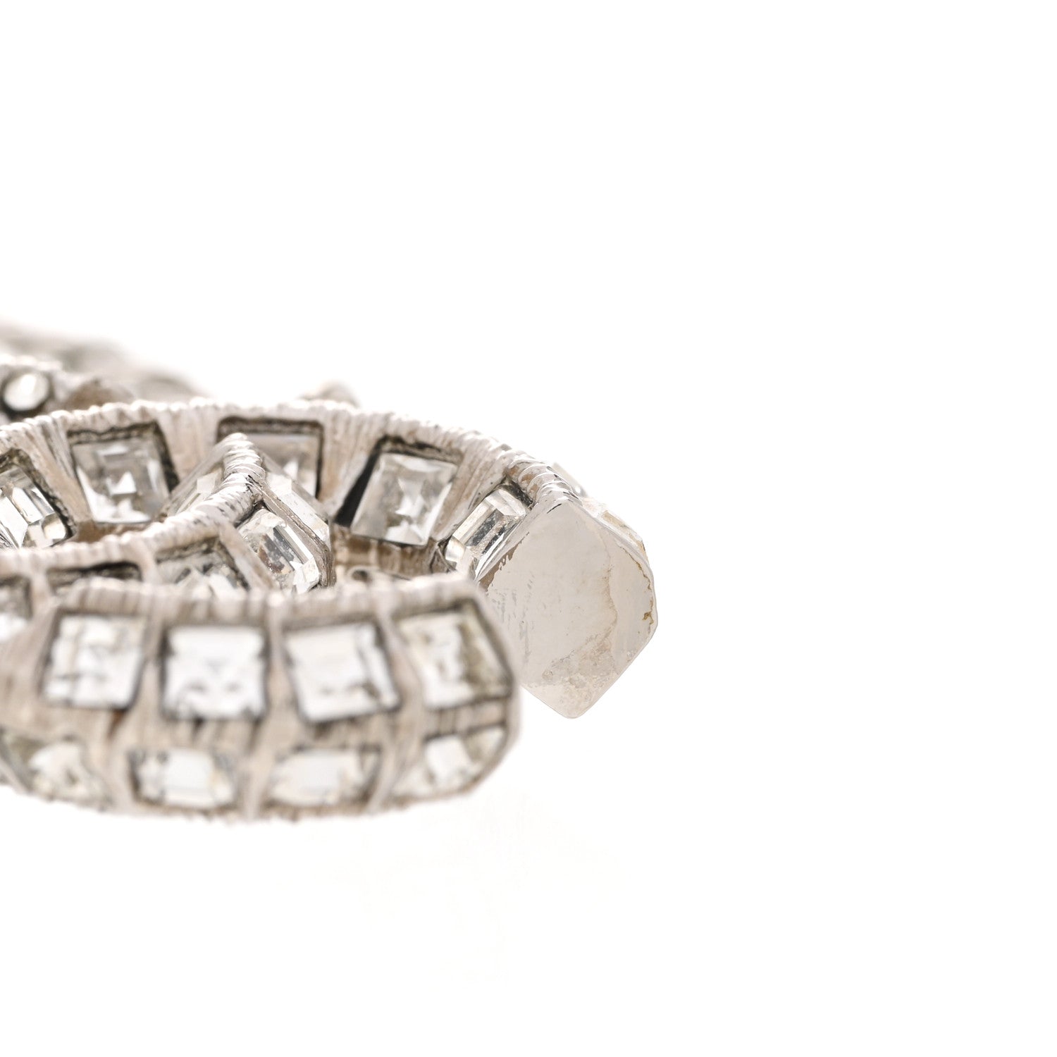 Chanel Baguette Crystal CC Drop Earrings Silver 4 of 4