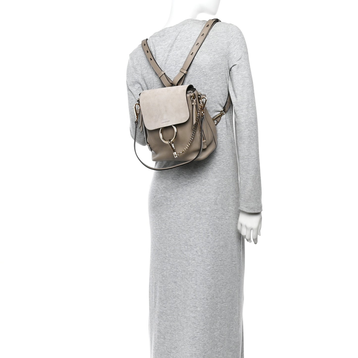 Suede Calfskin Small Faye Backpack Motty Grey