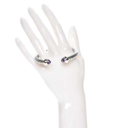 David Yurman Sterling Silver 14K Yellow Gold Amethyst 7mm Cable Classics Bracelet 2 of 5