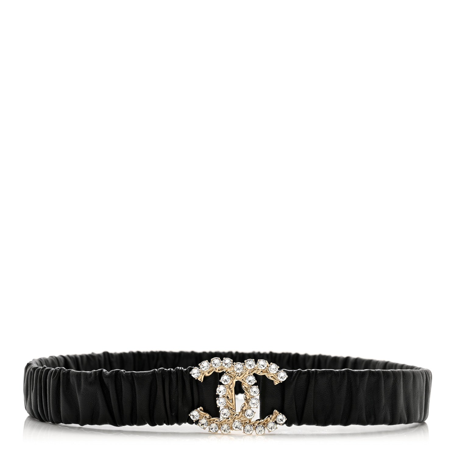 Chanel Calfskin Strass Ruched Rope CC Belt 75 30 Black 1 of 5