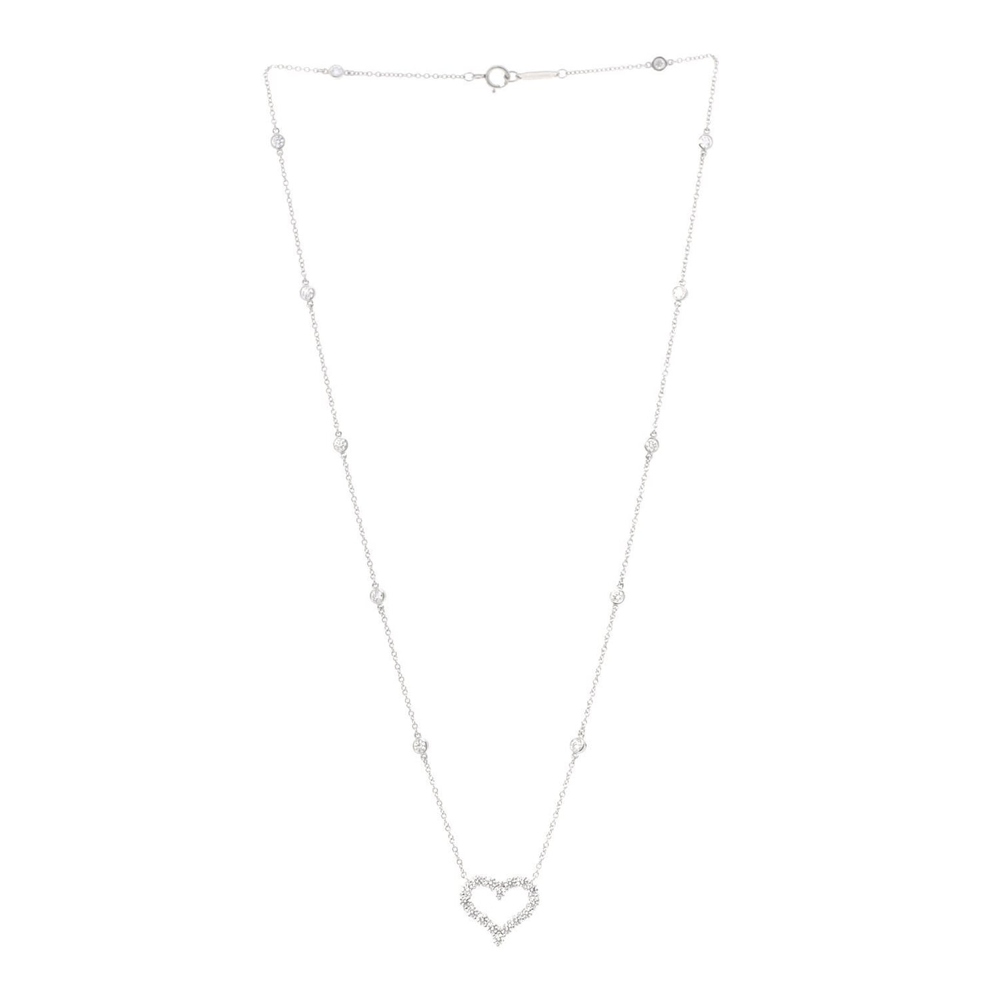 Platinum Diamond Heart Station Pendant Necklace