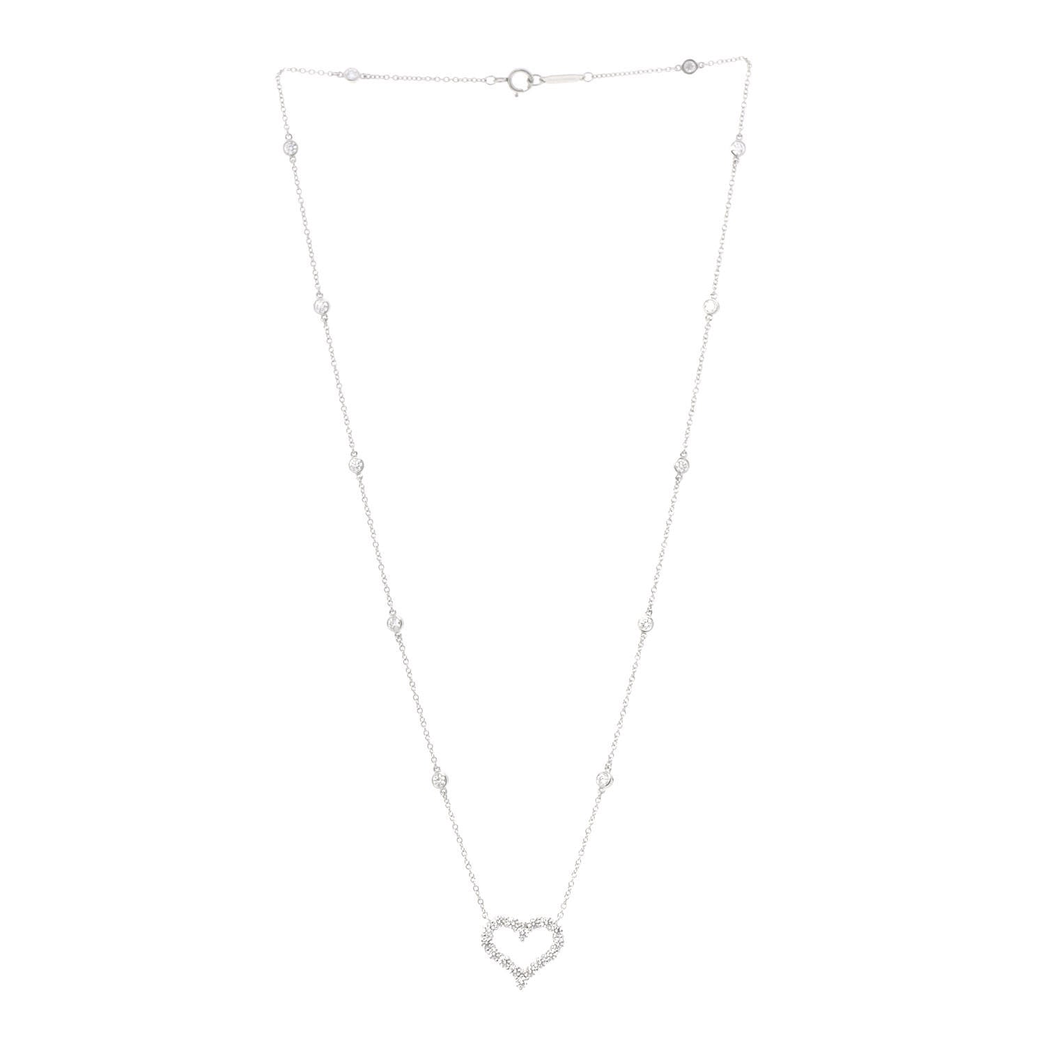Tiffany Platinum Diamond Heart Station Pendant Necklace 3 of 7