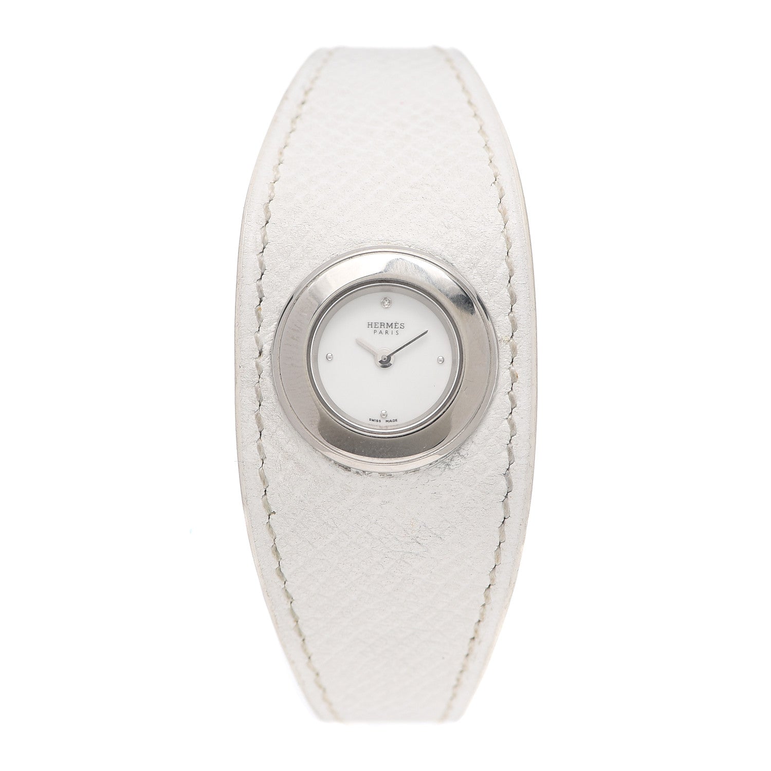 Hermes Stainless Steel Epsom Diamond 26mm Faubourg Manchette Quartz Watch Blanc 1 of 4