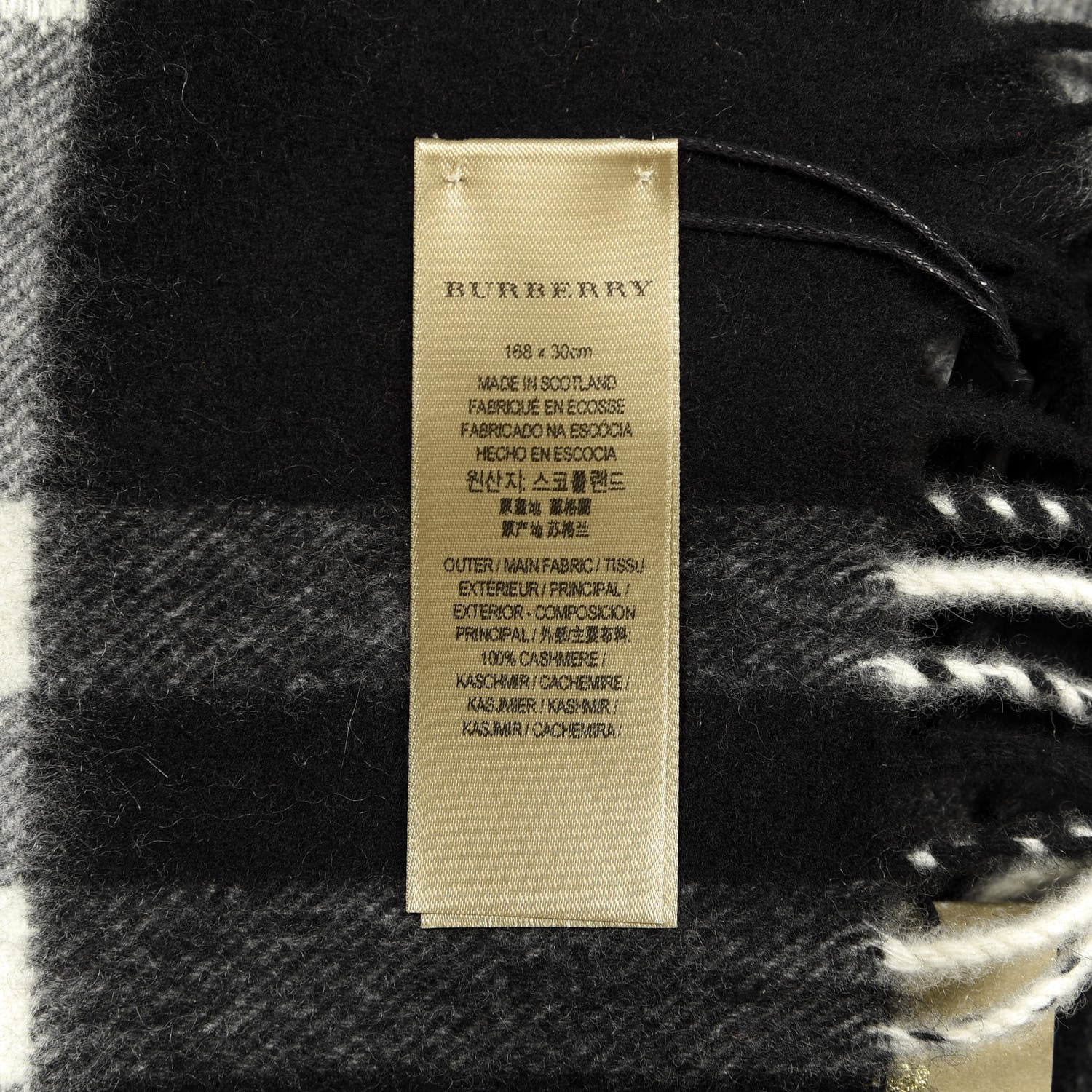 Burberry Cashmere Giant Check Fringe Scarf Black 4 of 4