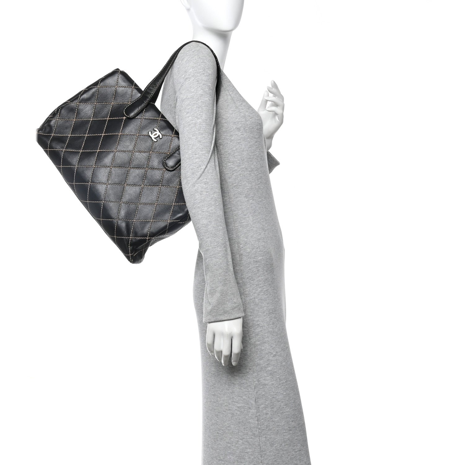 Chanel Calfskin Wild Stitch Large Tote Black 2 of 15