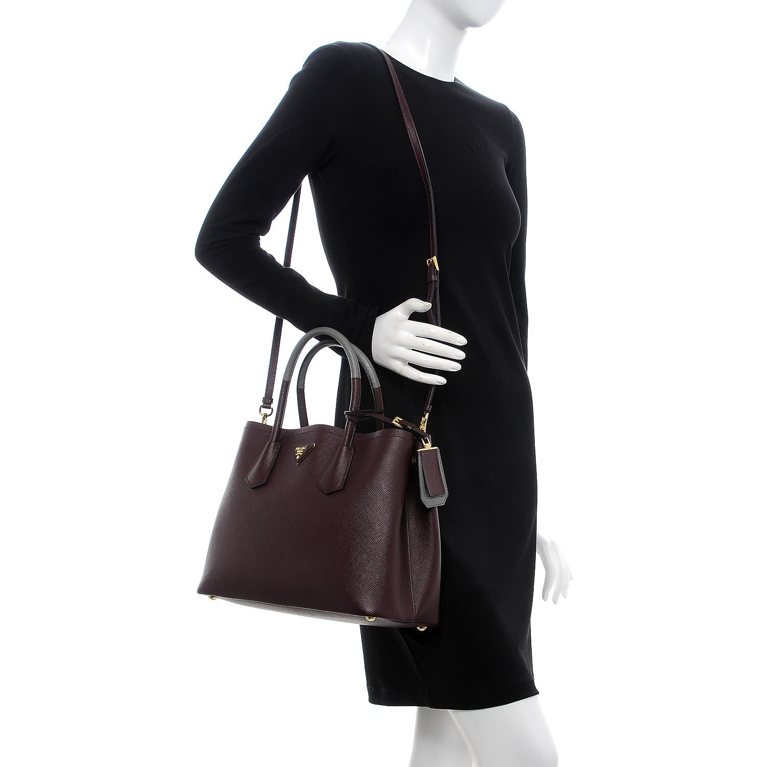 Prada Saffiano Cuir Small Bi-Color Double Bag Granato Marmo 2 of 6