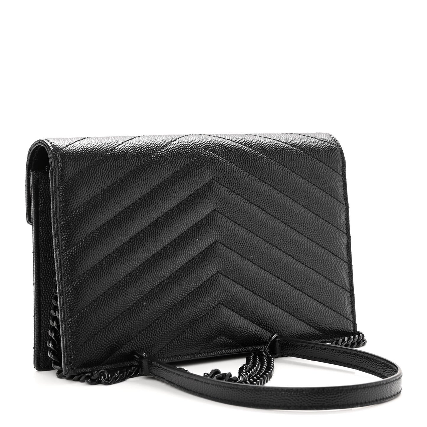 Grain De Poudre Matelasse Chevron Monogram Monochrome Envelope Chain Wallet Black