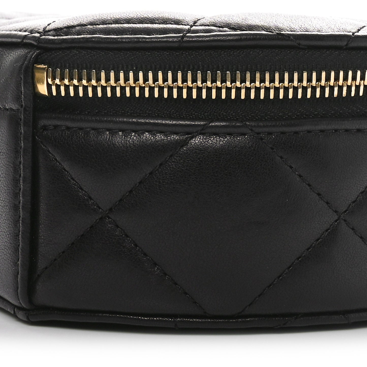 Lambskin Quilted Chain Logo Top Handle Small Round Black