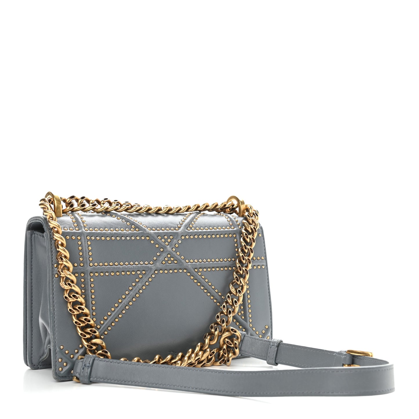 Calfskin Studded Small Diorama Flap Bag Grey