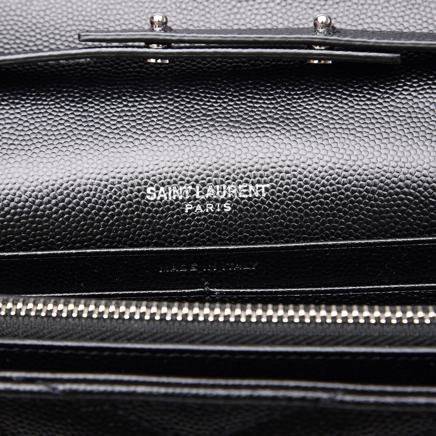 Saint Laurent Grain De Poudre Matelasse Chevron Medium Monogram Chain Wallet Black 6 of 6