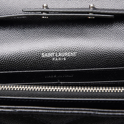 Saint Laurent Grain De Poudre Matelasse Chevron Medium Monogram Chain Wallet Black 6 of 6