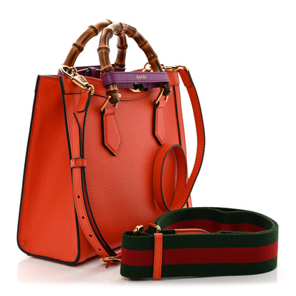 Gucci Textured Dollar Calfskin Web Small Diana Tote Bag Deep Orange Spicy Cyclamin 3 of 10