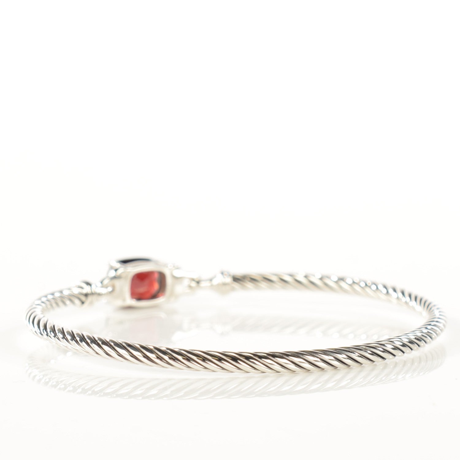 David Yurman Sterling Silver Garnet Diamond 7mm Petite Wheaton Bracelet 3 of 5