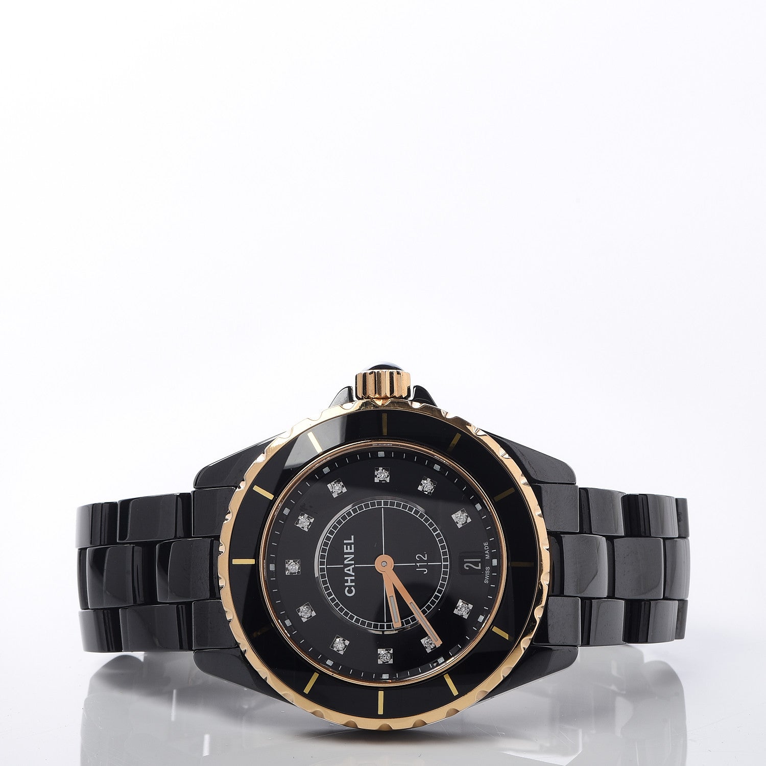 Chanel Stainless Steel 18K Yellow Gold Ceramic Diamond 38mm J12 Quartz Watch Black 3 of 7
