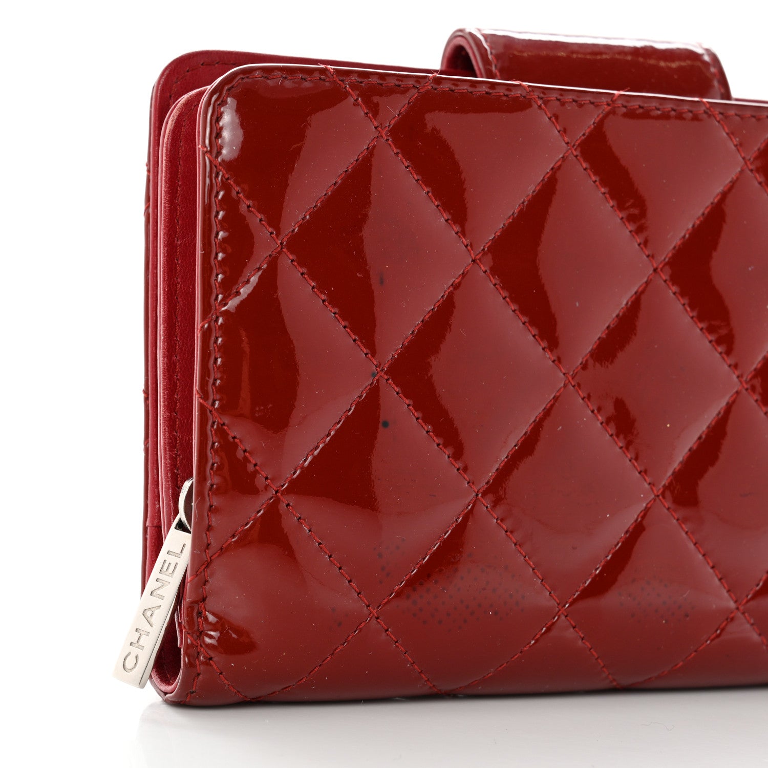 Chanel Patent Quilted Brilliant Zipped Pocket Wallet Dark Red 11 of 11