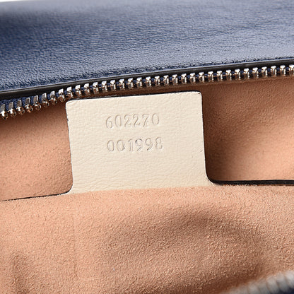 Gucci Vintage Effect Calfskin Matelasse Diagonal Small Torchon GG Marmont Bamboo Top Handle Shoulder Bag Blue Agata Mystic White 6 of 11