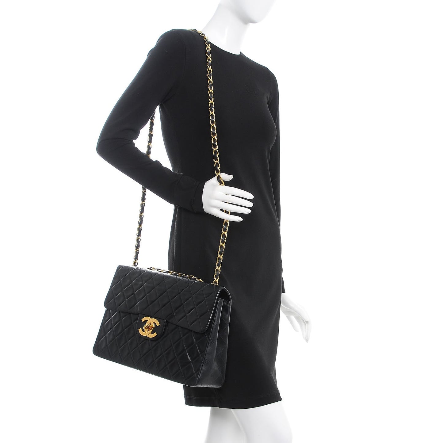 Lambskin Quilted XL Jumbo Single Flap Black