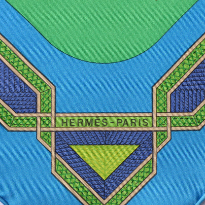 Hermes Silk Cuirs Du Desert Scarf 90 Cobalt Vert Lavande 3 of 5