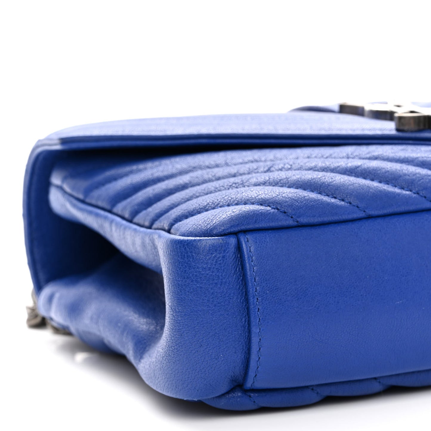 Sheepskin Matelasse Chevron Monogram Medium College Bag Royal Blue
