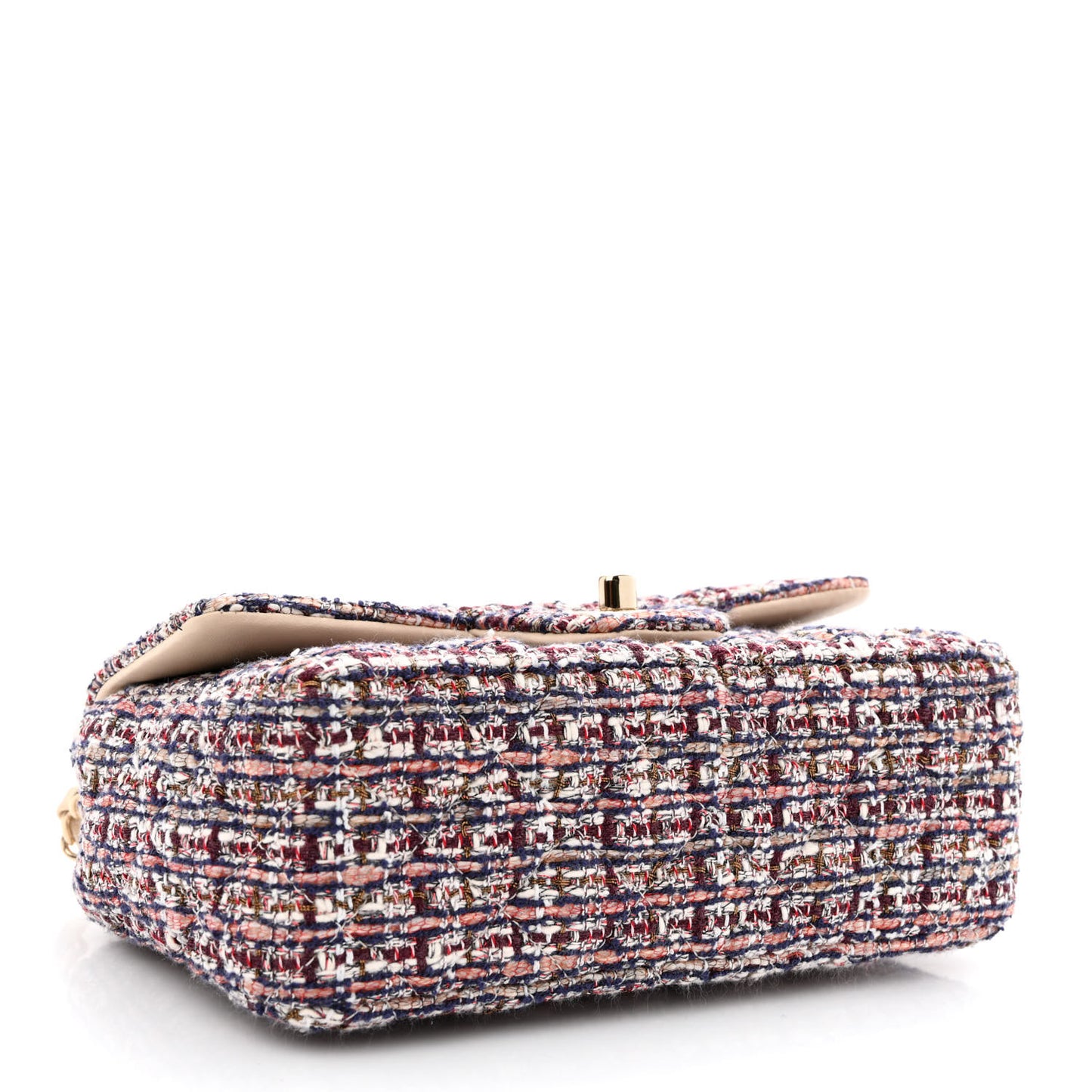 Tweed Quilted Mini Rectangular Flap Burgundy Ecru