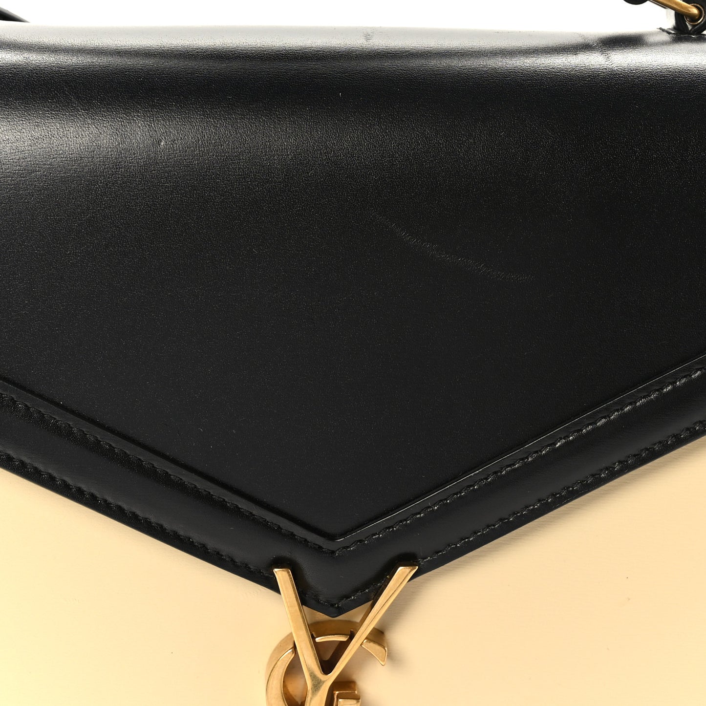 Smooth Shiny Calfskin Medium Classic Monogram Cassandra Top Handle Black Crema Soft