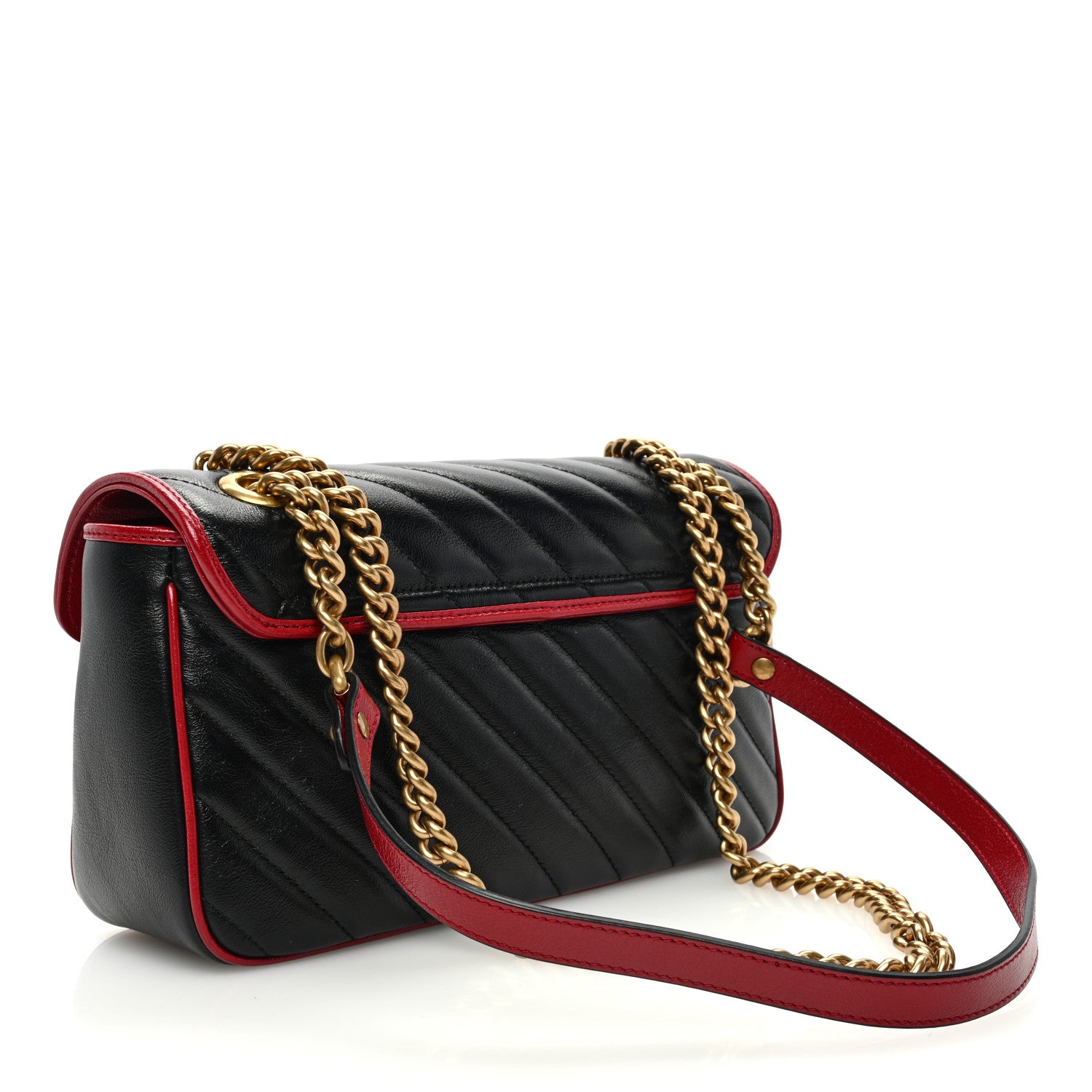 Gucci Vintage Effect Calfskin Matelasse Diagonal Small Torchon GG Marmont Shoulder Bag Black Romantic Cherry 3 of 10