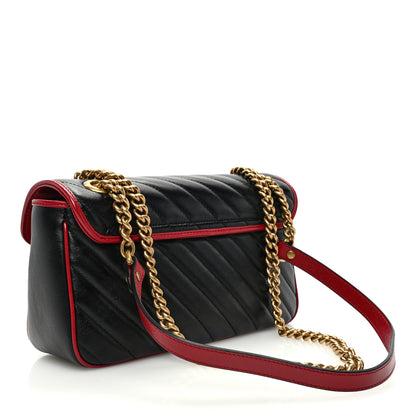 Gucci Vintage Effect Calfskin Matelasse Diagonal Small Torchon GG Marmont Shoulder Bag Black Romantic Cherry 3 of 10